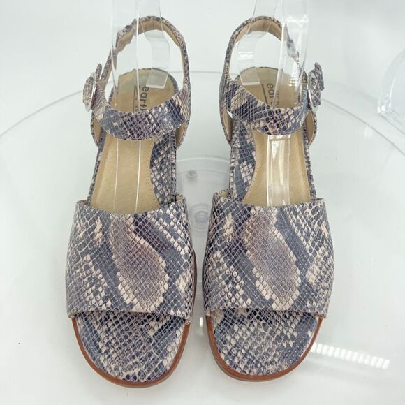 Earth Murano Haze Sandals Women' 9.5 Taupe Multi Snake Ankle Strap Block Heel - Picture 5 of 16